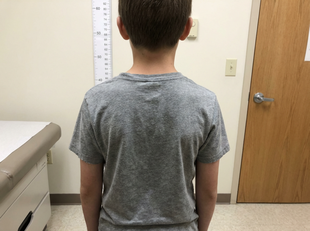 back of a 10 year old boy with scoliosis